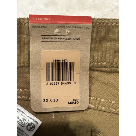 NWT Levis 711 Corduroy Gold Straight Leg Jeans Pants 119496 Jeans 30 X 30 New - Picture 5 of 7